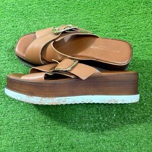 Christian Di Riccio Tan Leather Platform Sandals Gold buckle Size 39 Italy Made